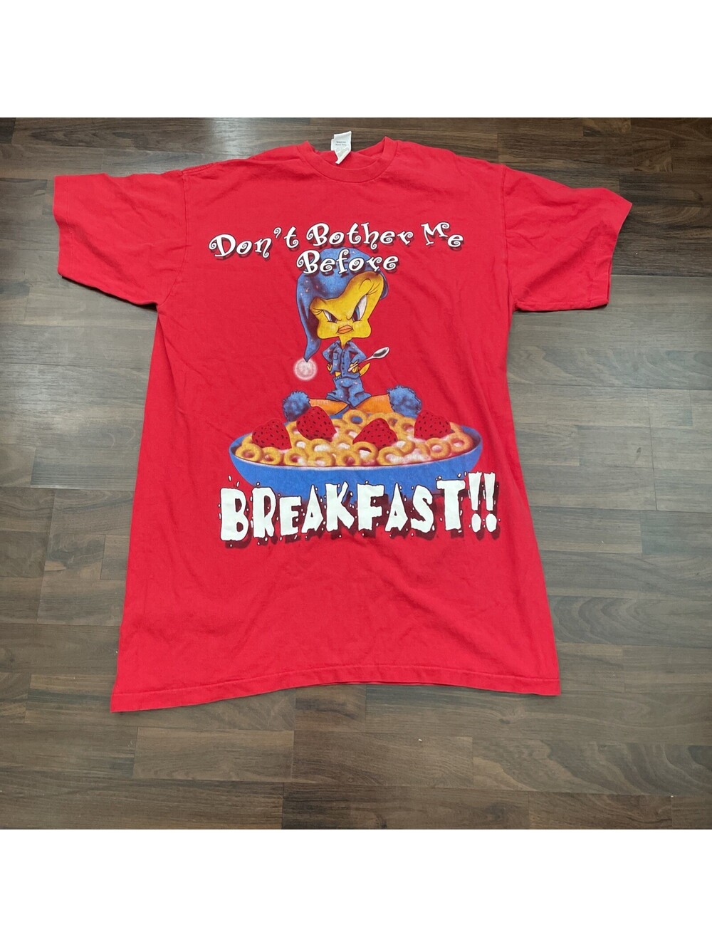Vtg 90s Looney Tunes Tweety Bird BED SHIRT  Don't Bother Me Before Breakfast M/L